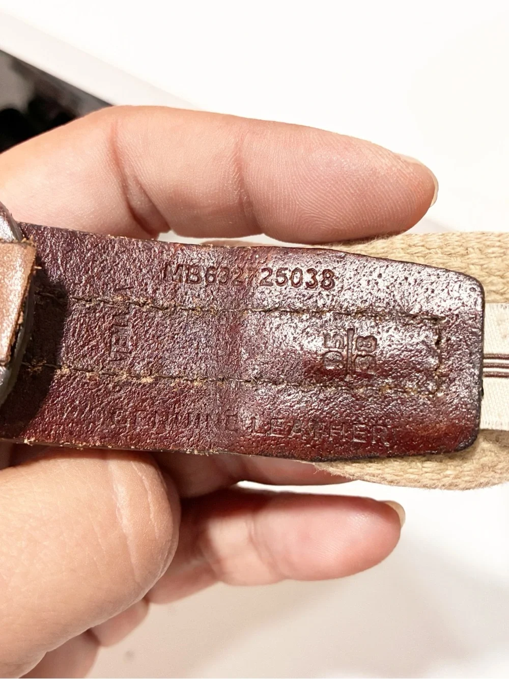 Fossil Beige Men’s Belt Brown Leather Trim Fabric